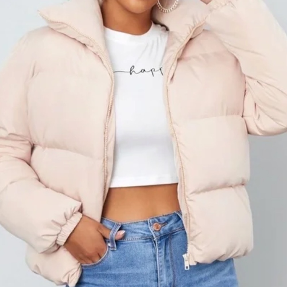 Shein Corduroy Puffer Coat In Pale Pink